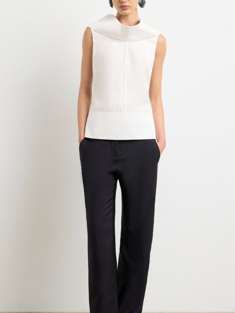 880$ Brandon Maxwell the Bowie Draped Cotton-Poplin Top Size 6 US White